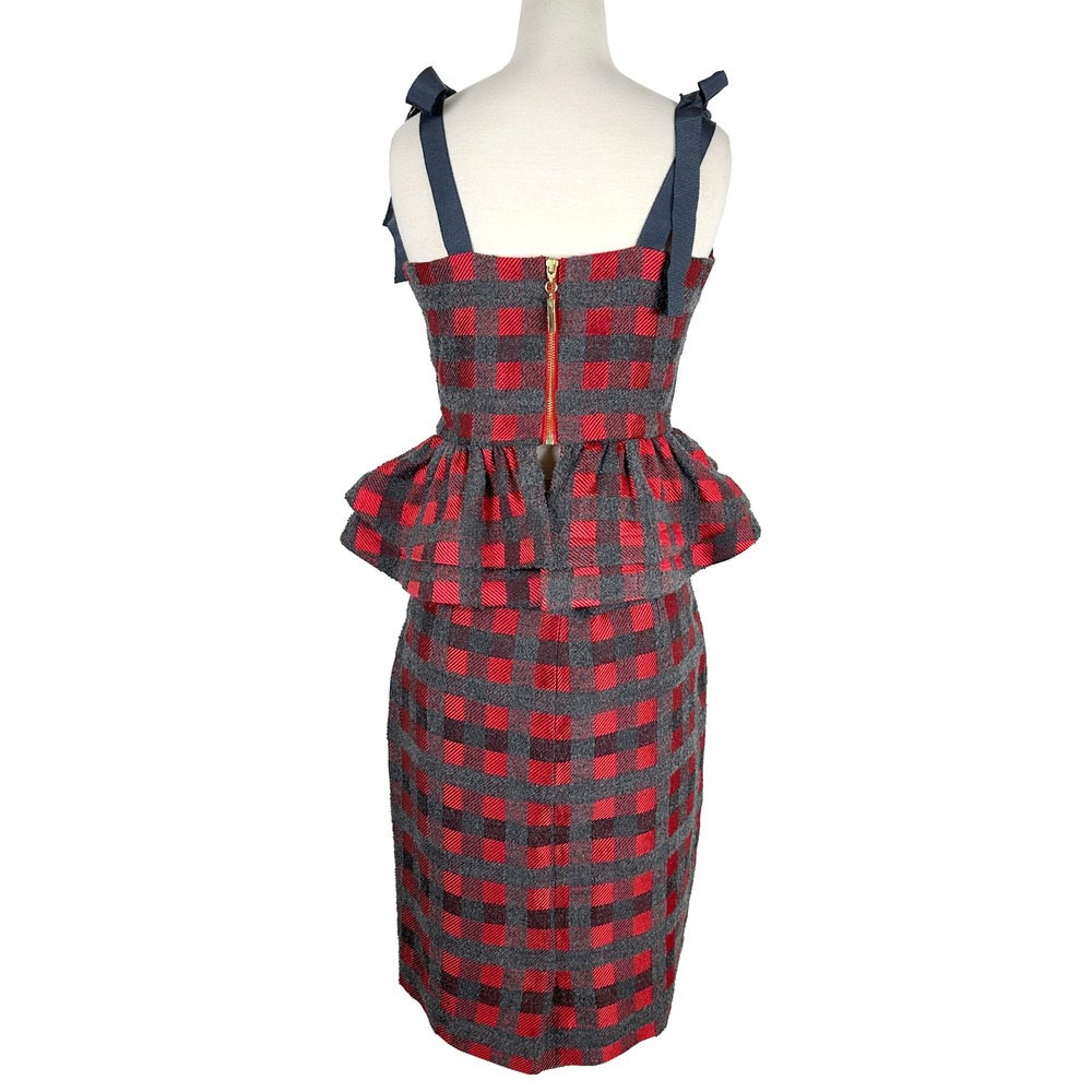 Silvia Tcherassi Dakia Top and Delaney Skirt Set Red Gray Plaid Wool Blend L - Picture 4 of 9
